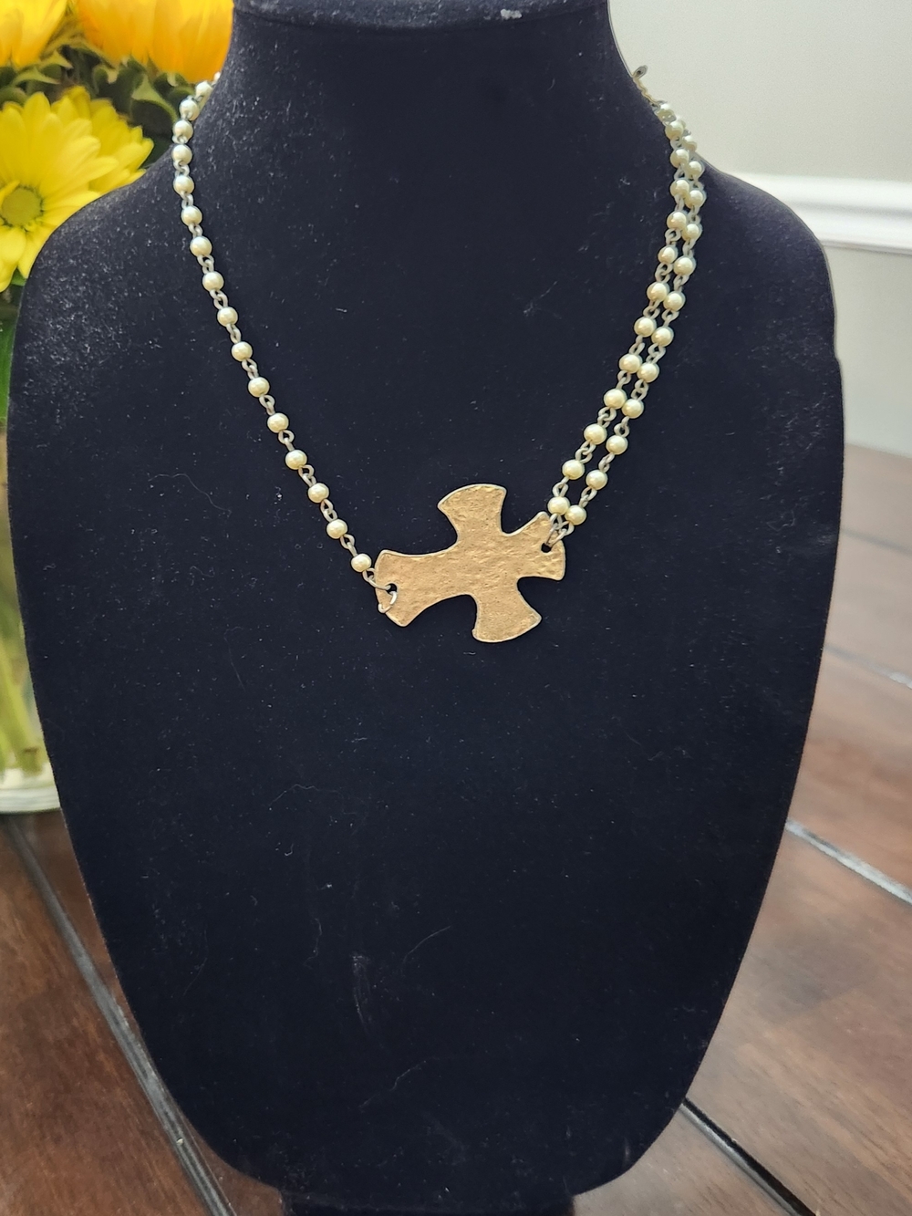 Gold Cross Pearl-Accented Necklace - Women's Jewelry